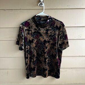 Vintage 90s Floral Velvet Turtleneck Top - Size L Modest Corpcore